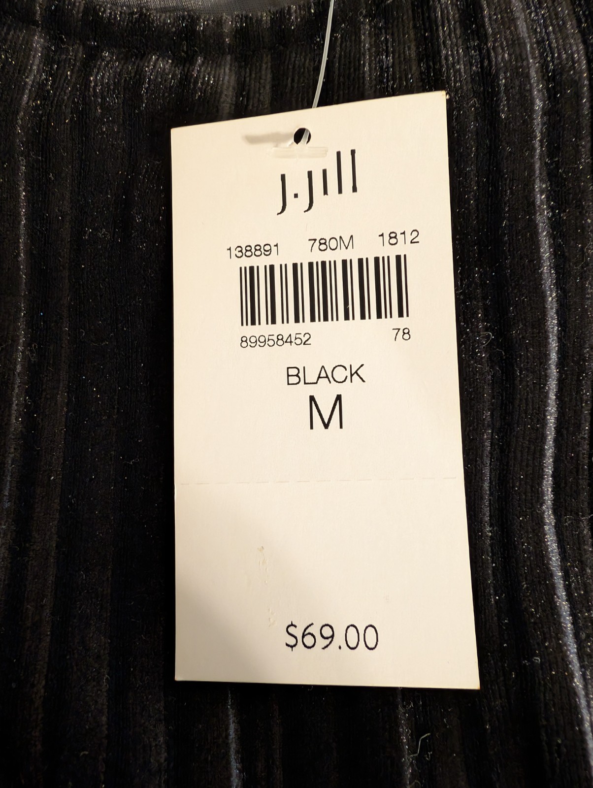 J. Jill Wearever Collection size M Velvety Velour Black / Black Striped Top NWT