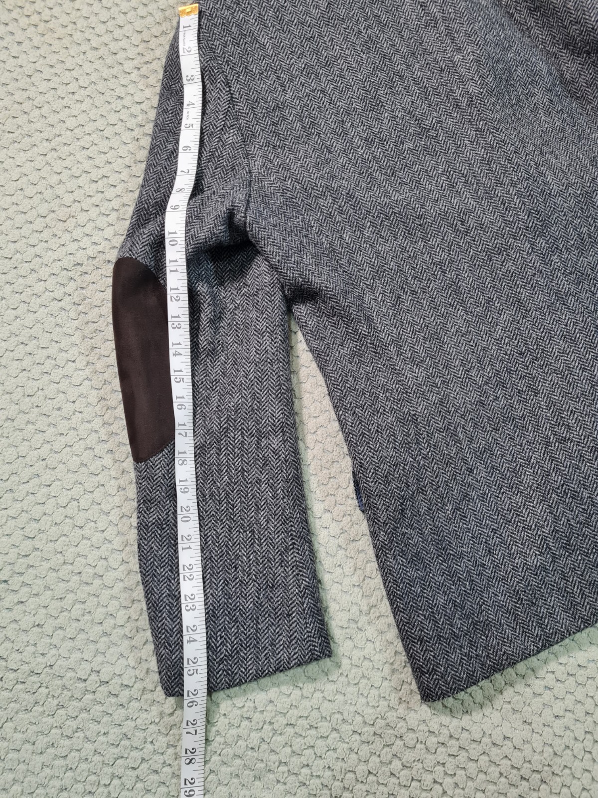 M&S Luxury Moon Tweed Blazer Jacket Grey Herringbone Wool Elbow Patches 42R