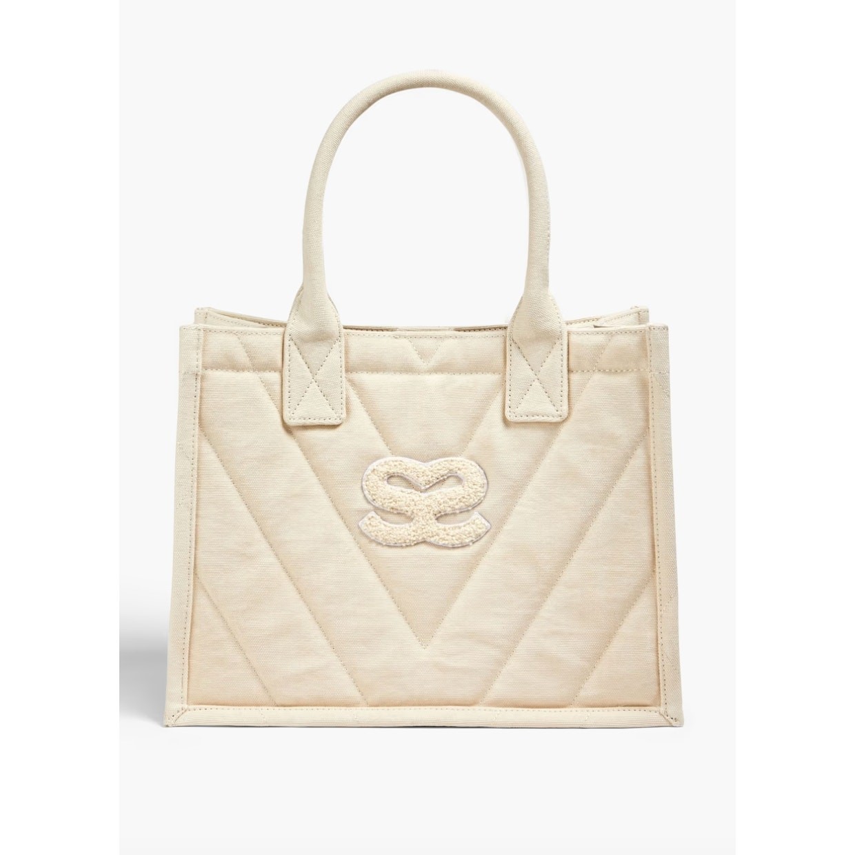 Sandro Kasbah Quilted Canvas Tote Bag Beige Cream Ecru Logo Minimalist $320 NWT