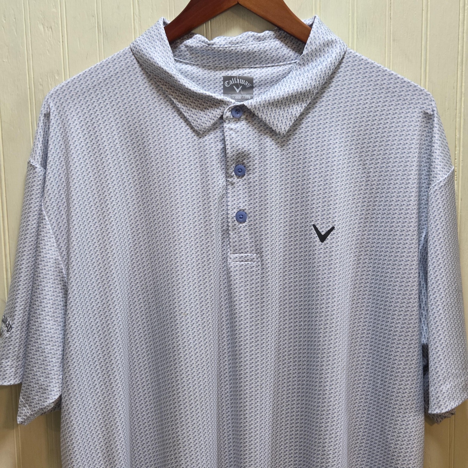 Callaway Golf Polo Shirt Mens 2XL Blue Chevron Stretch Knit Performance Top