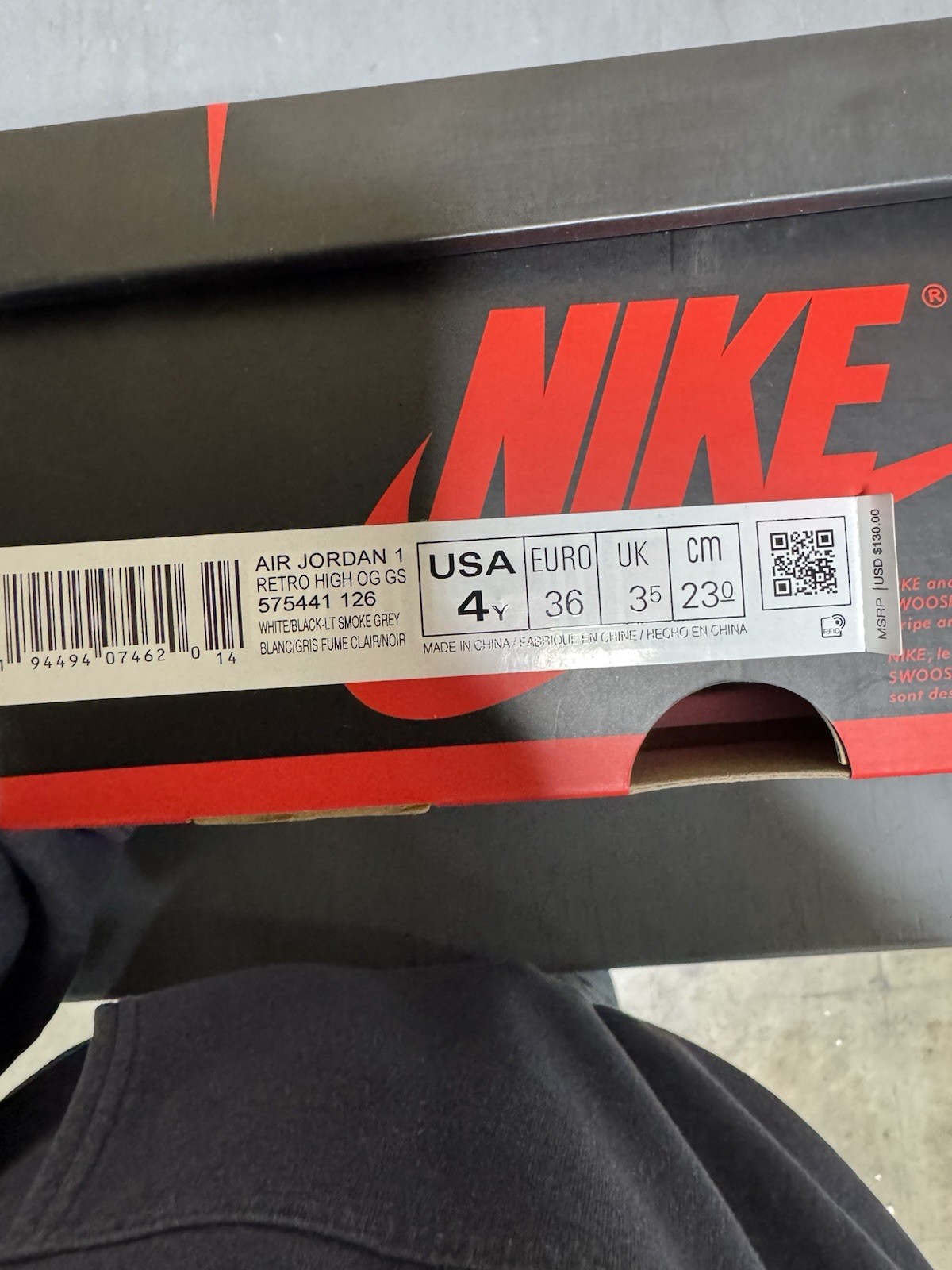 Size 4 Youth- Jordan 1 Retro High OG Smoke Gray 2020