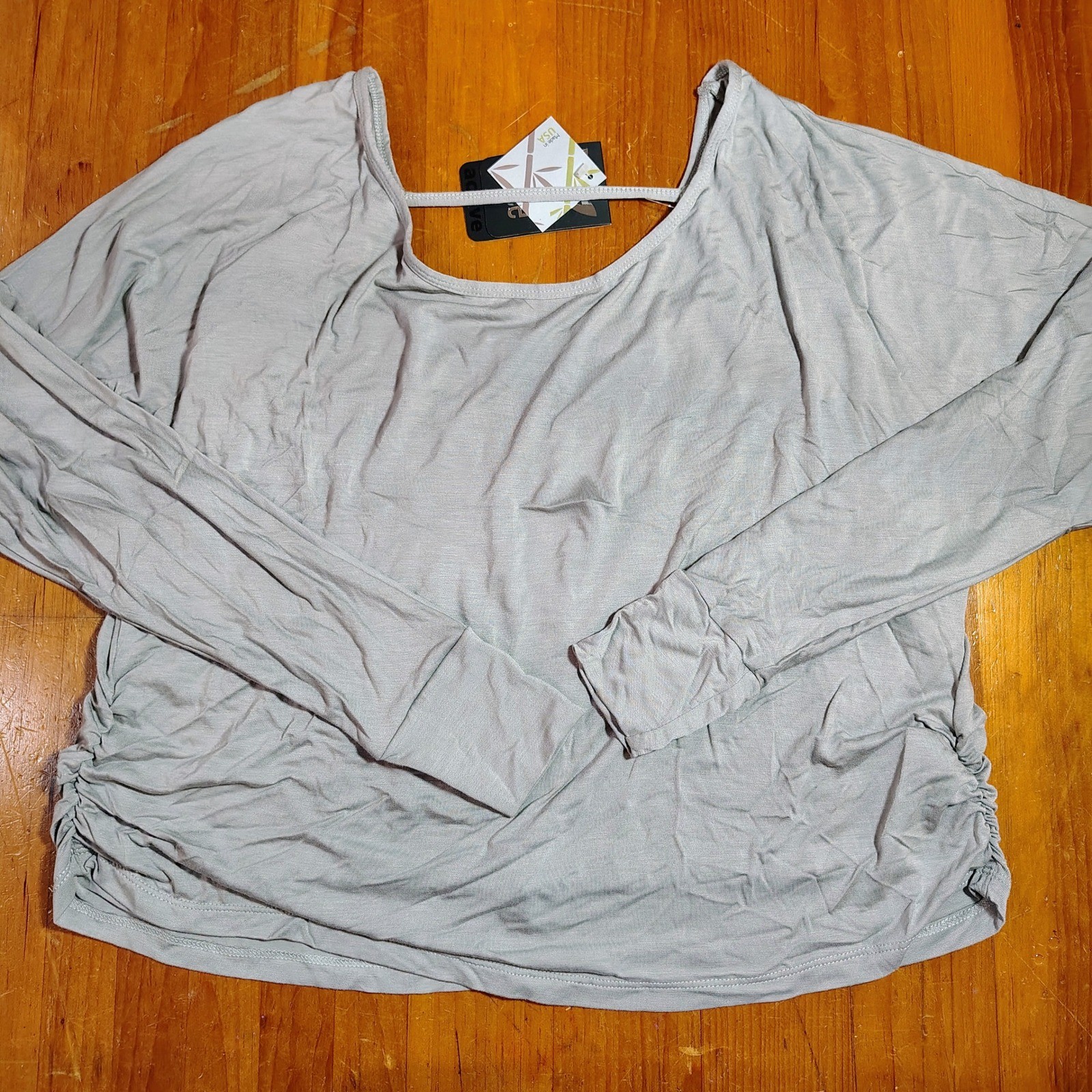 Tribe Active Bamboo Spandex Ruched Side Long Sleeve Top One Size Gray