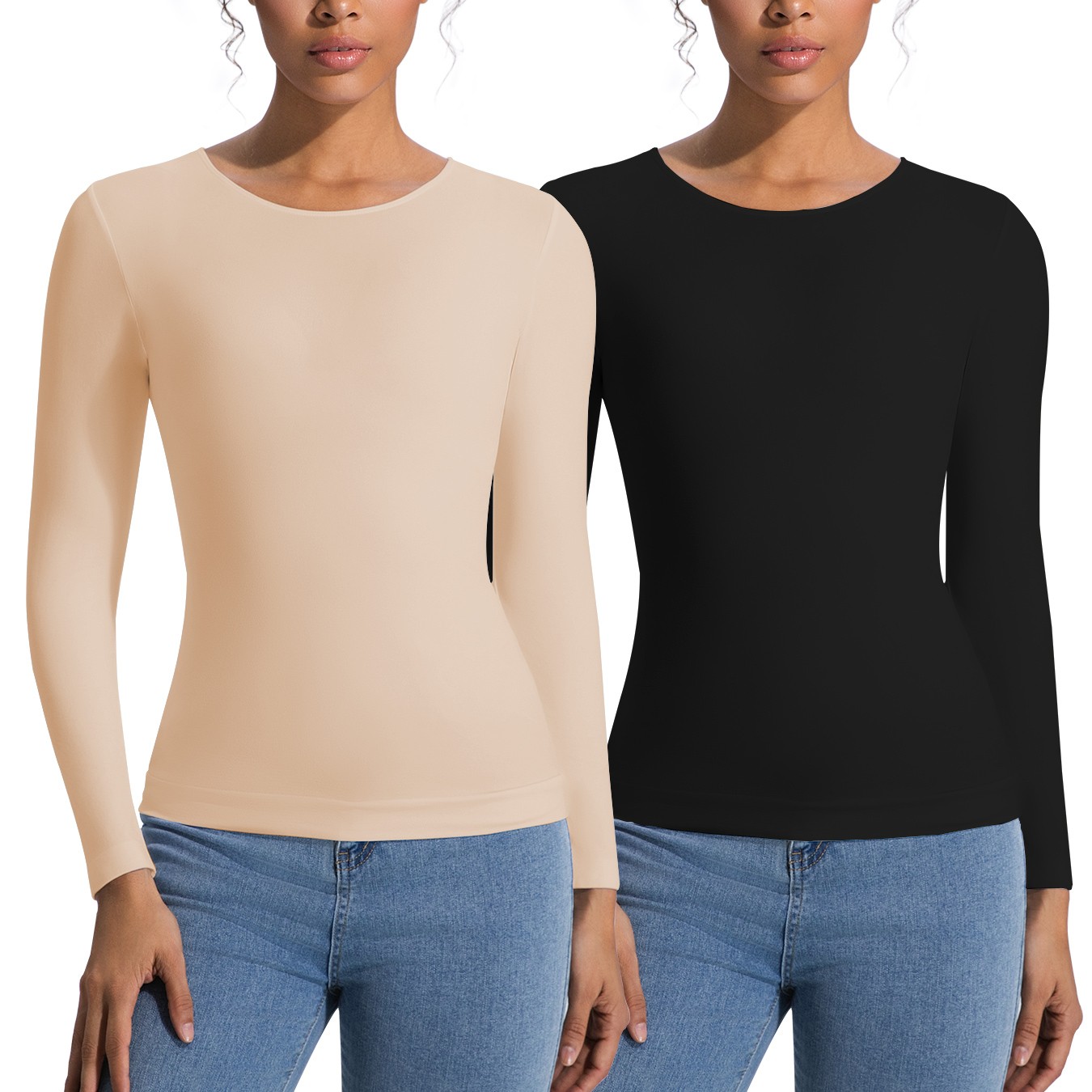 Women’s Long Sleeve Light Compression Shapewear – Seamless Waist Sculpting Top