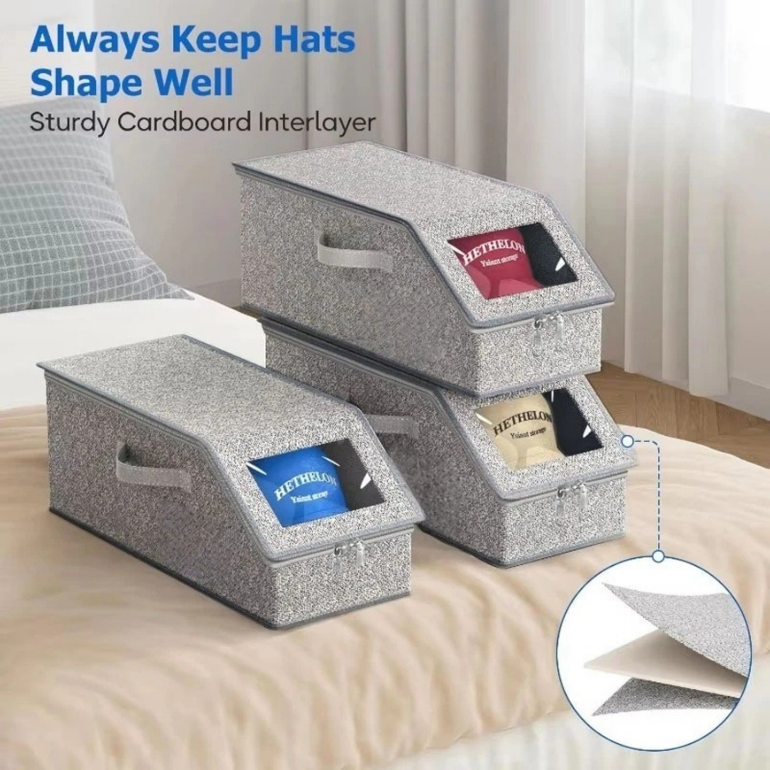 2PCS Stackable Hat Storage Organizer for Baseball Caps 24 Caps Hat Box with Lid