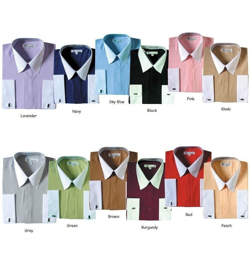 New Men’s Stylish French Cuff Dress Shirt Two-Tone 10 + Colors M to 4X New 03F2