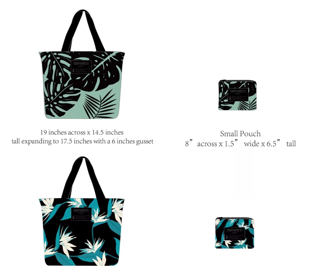 Splash-Proof BEACH Bags! Tote + Clutch (Pouch) Blue/White Bird Of Paradise