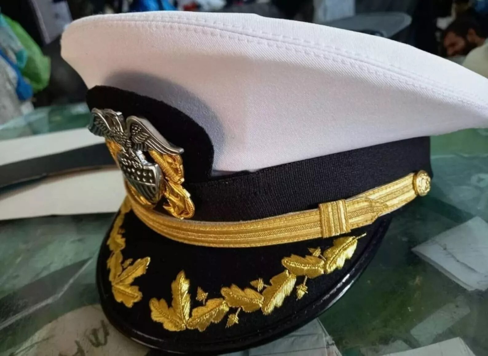 Us Navy Officer Visor Cap, US Navy Commander captain Rank Cap in White Cotton