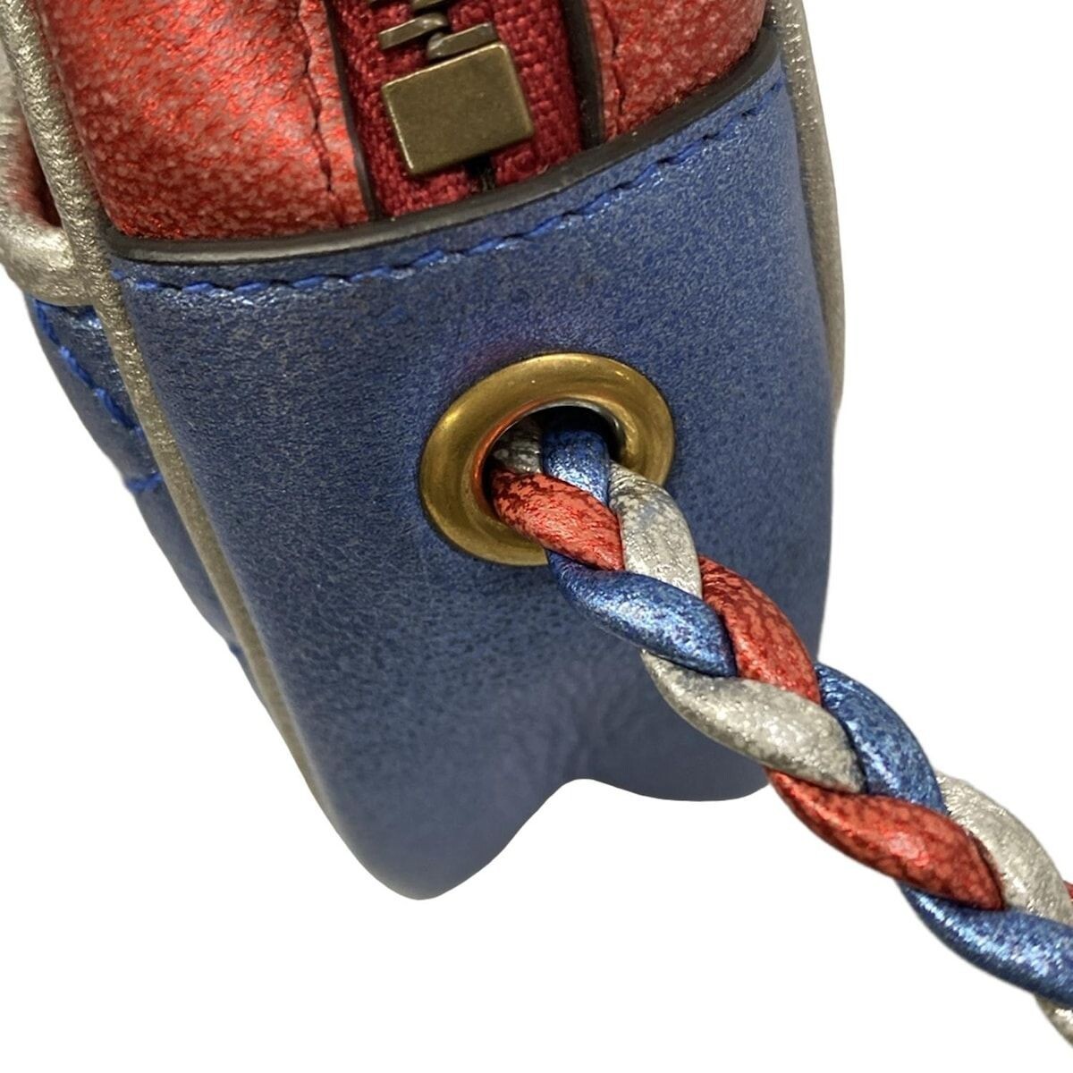 GUCCI Zumi Quilted Metallic Leather Mini Shoulder Bag Blue Red Silver Auth