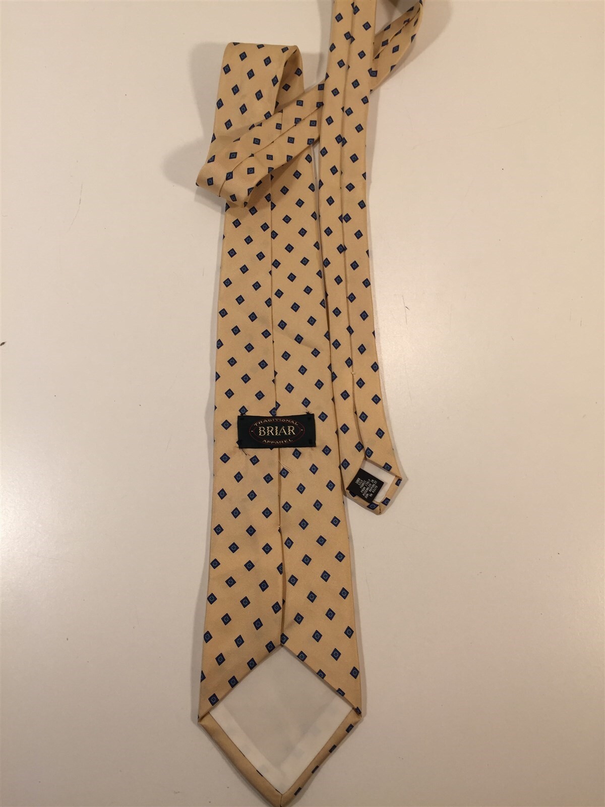 Vintage Briar 100% Silk Tie – Ivory With Blue Geometric Pattern – 3 3/4″ Wide