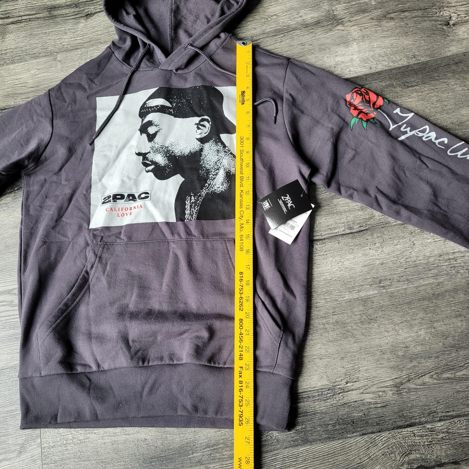 New NWT Size Sm Tupac “California Love” Pullover Hoodie Unisex Volcanic Ash Gray