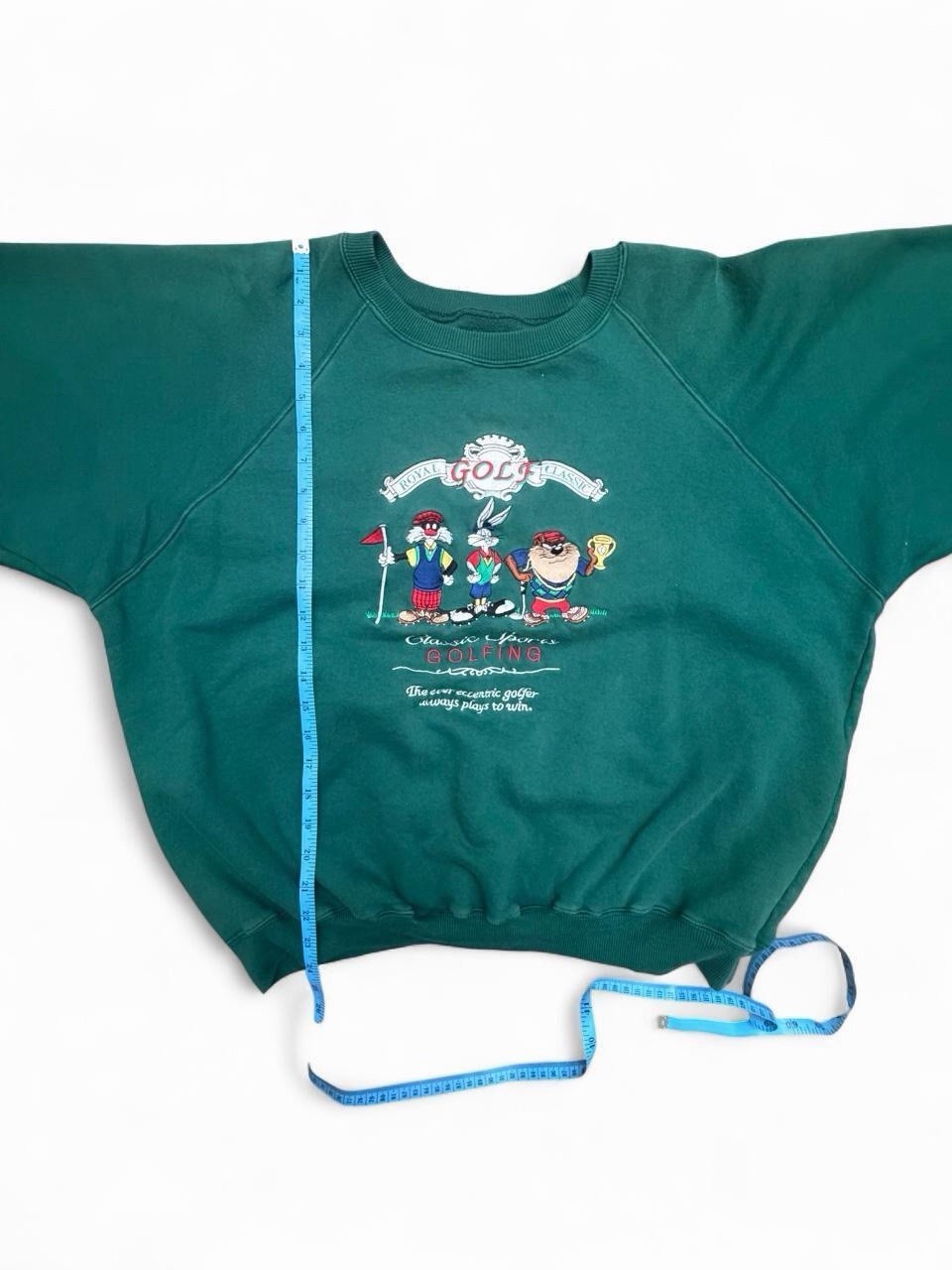 Vintage 90s Looney Tunes Golf Embroidered Green Crewneck Bugs Taz Sylvester Sz L