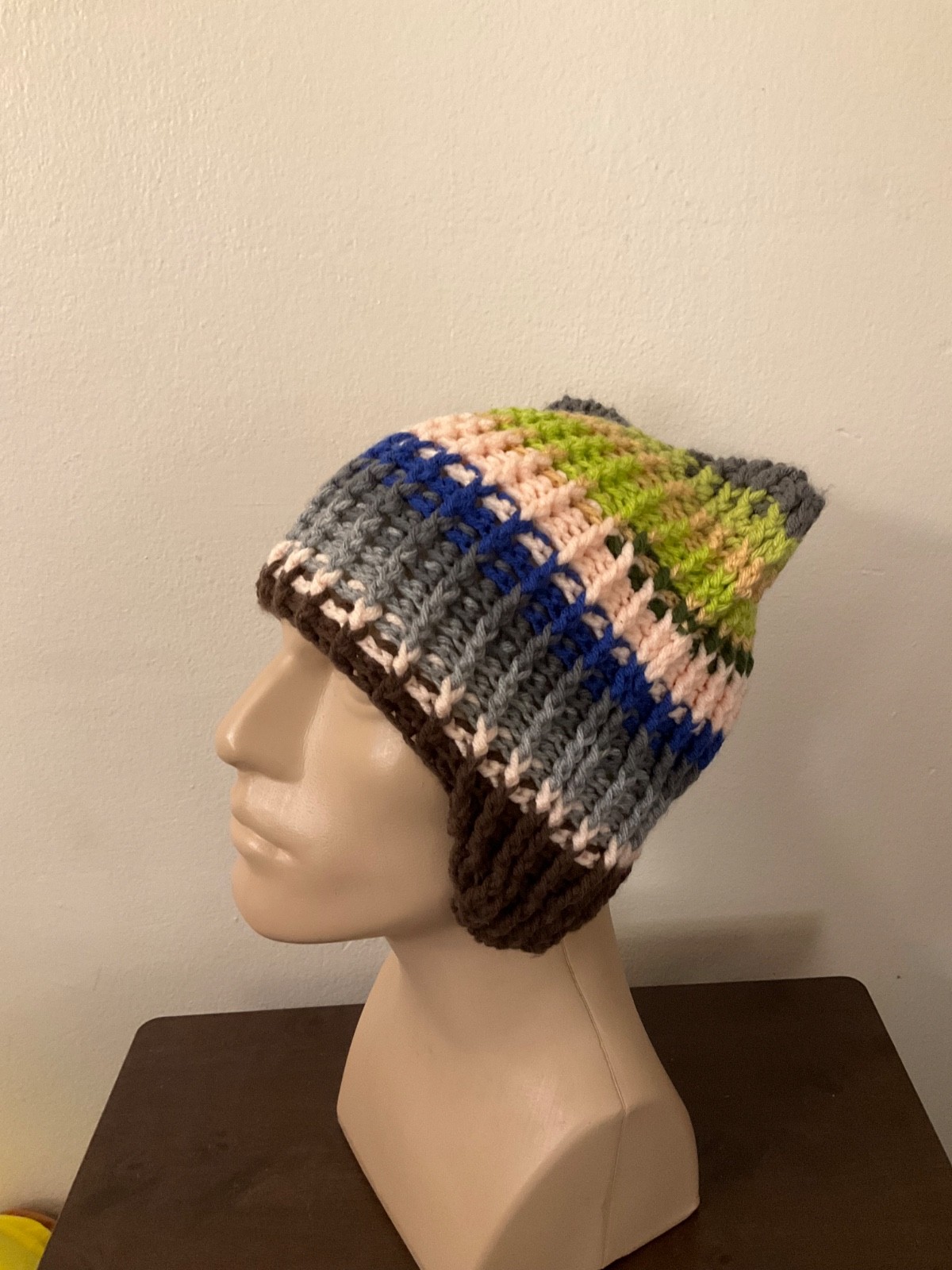 Crochet Beanie Hat Handmade crochet cat hat Unisex Multicolor one size