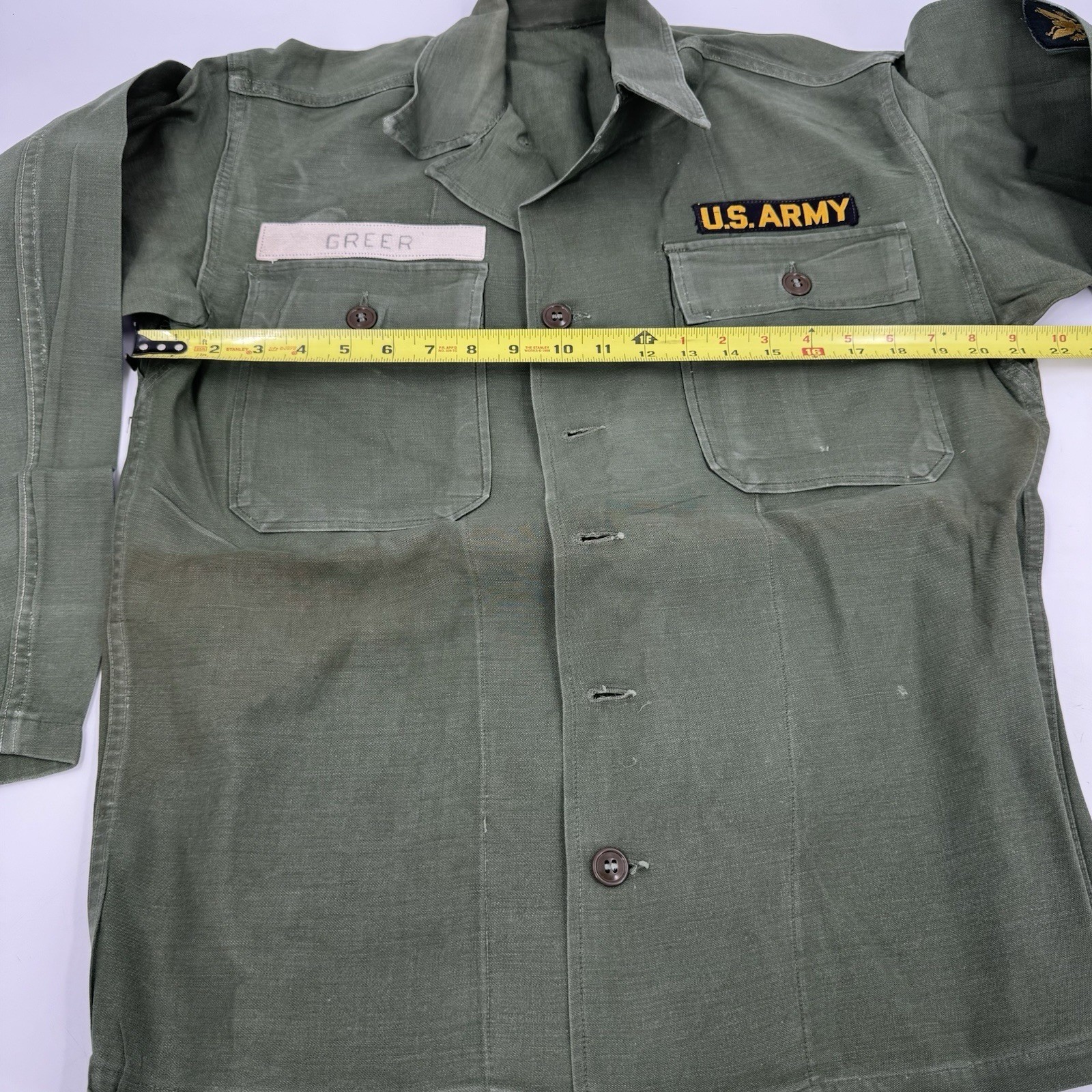 Vtg US Army Military Stencil Shirt Jacket WWII Korean Vietnam War Uniform L