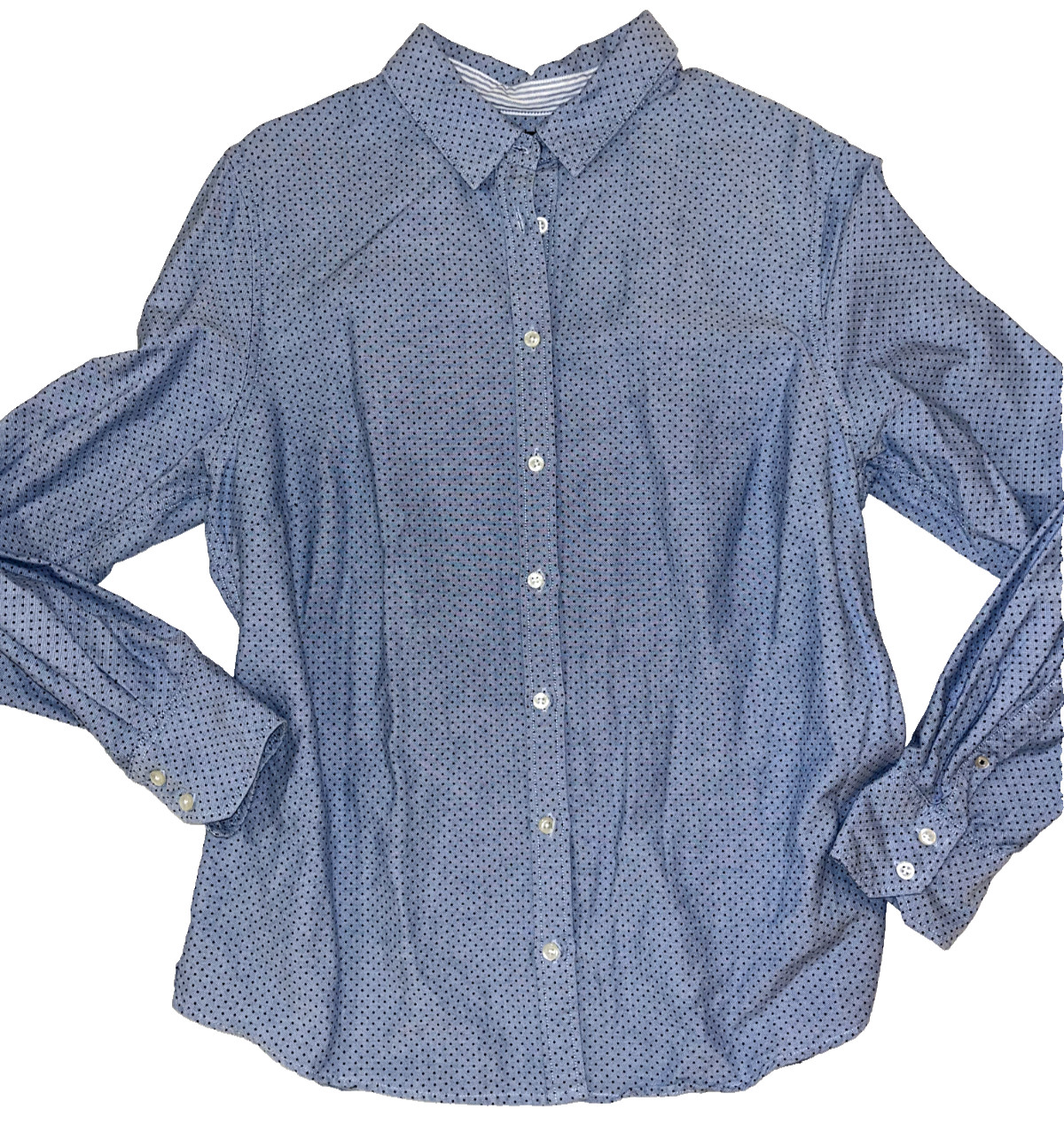 Lands’ End Button Up Shirt Boys Blue Blue Dots L/S 100% Baumwolle Cotton 12 TEEN