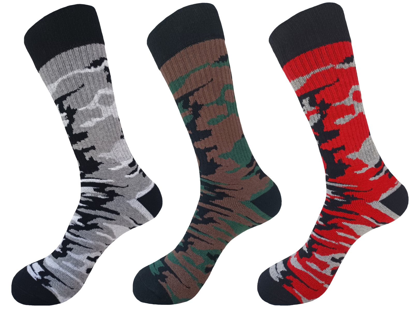 3PK COTTON CAMOUFLAGE CREW ARMY SOCKS SIZE 10-13 TRUE TO SIZE HIKING SOCKS