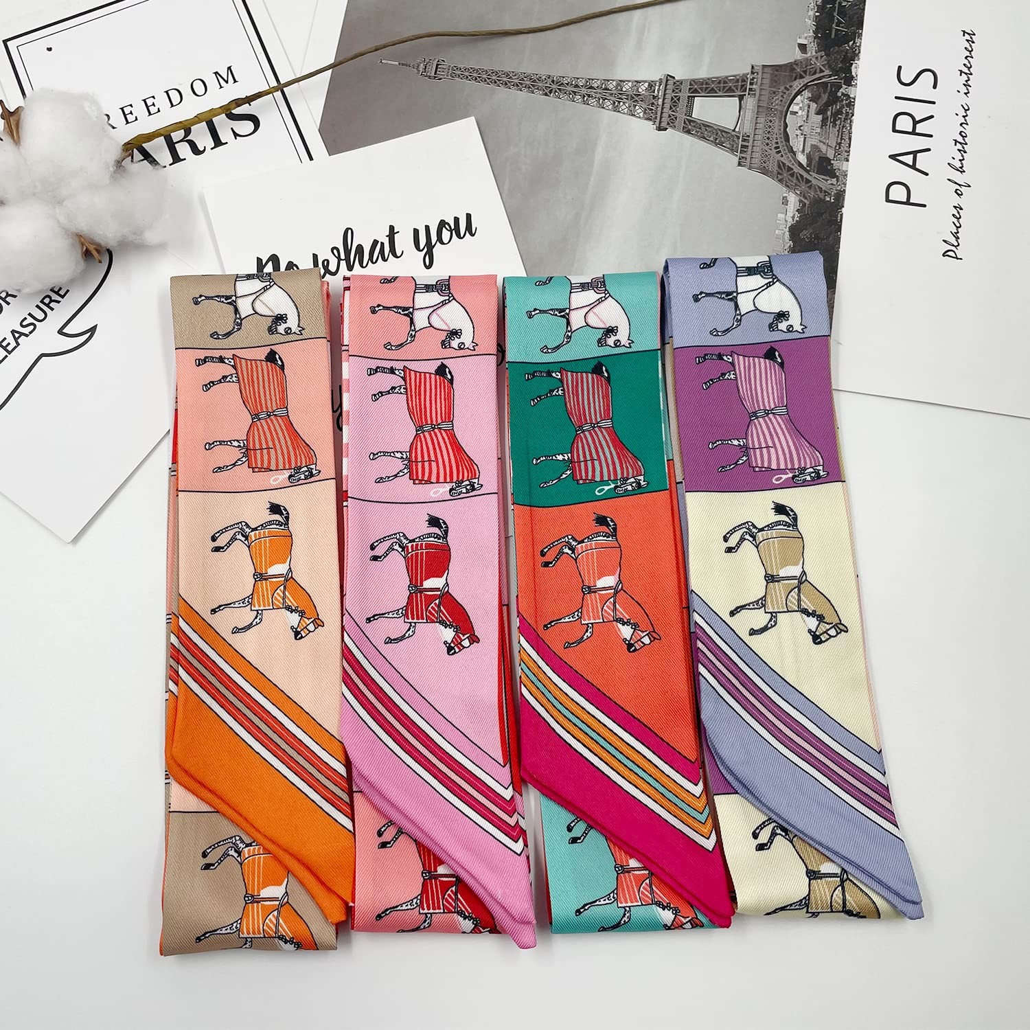 4pcs Purse Scarf For Handbags Silk Head Scarf For Hair Fashion Skinny Scarf F