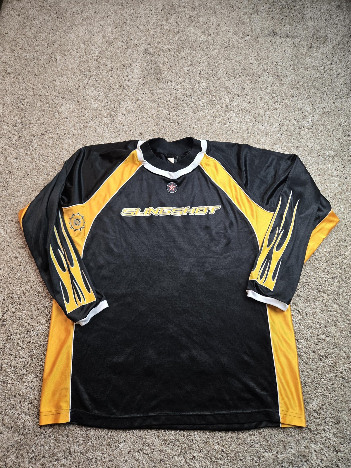Vintage Slingshot Jersey Shirt Mens XL Black Long Sleeve Flames Silky Dazzle Y2K