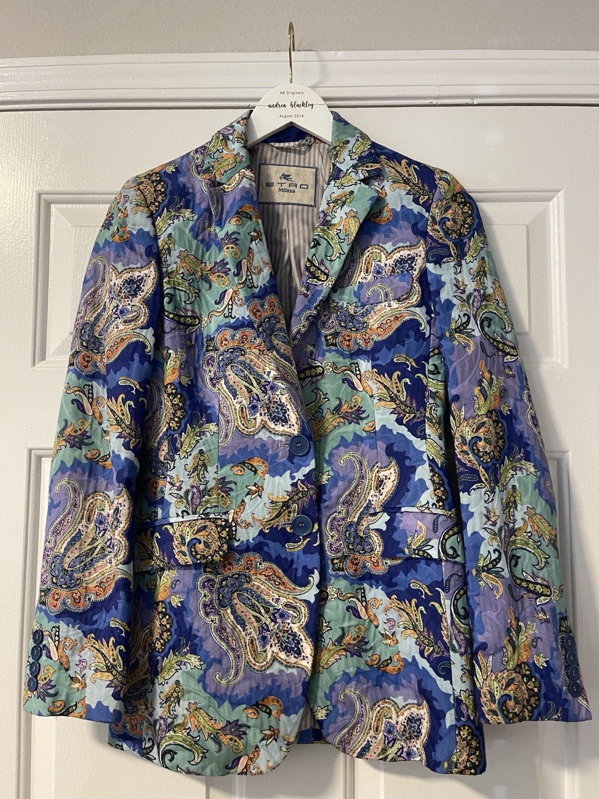 ETRO Milano Paisley Blazer IT 40 Made in Italy Blue Cotton Luxury Jacket