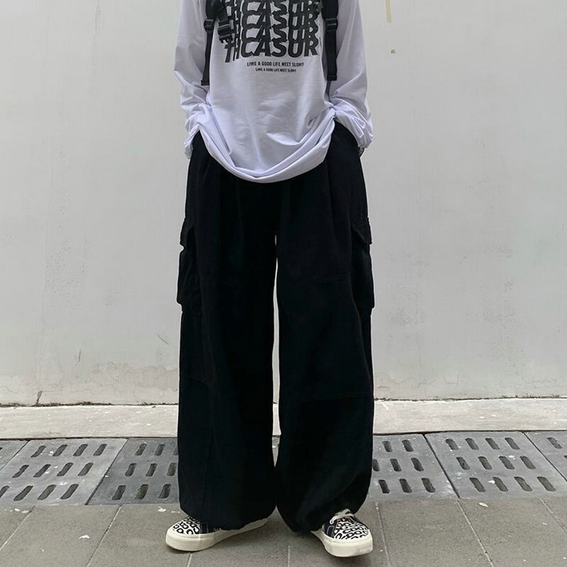 Cargo Pants Men Streetwear Solid Harajuku Loose Straight Trousers Wide-leg Pants