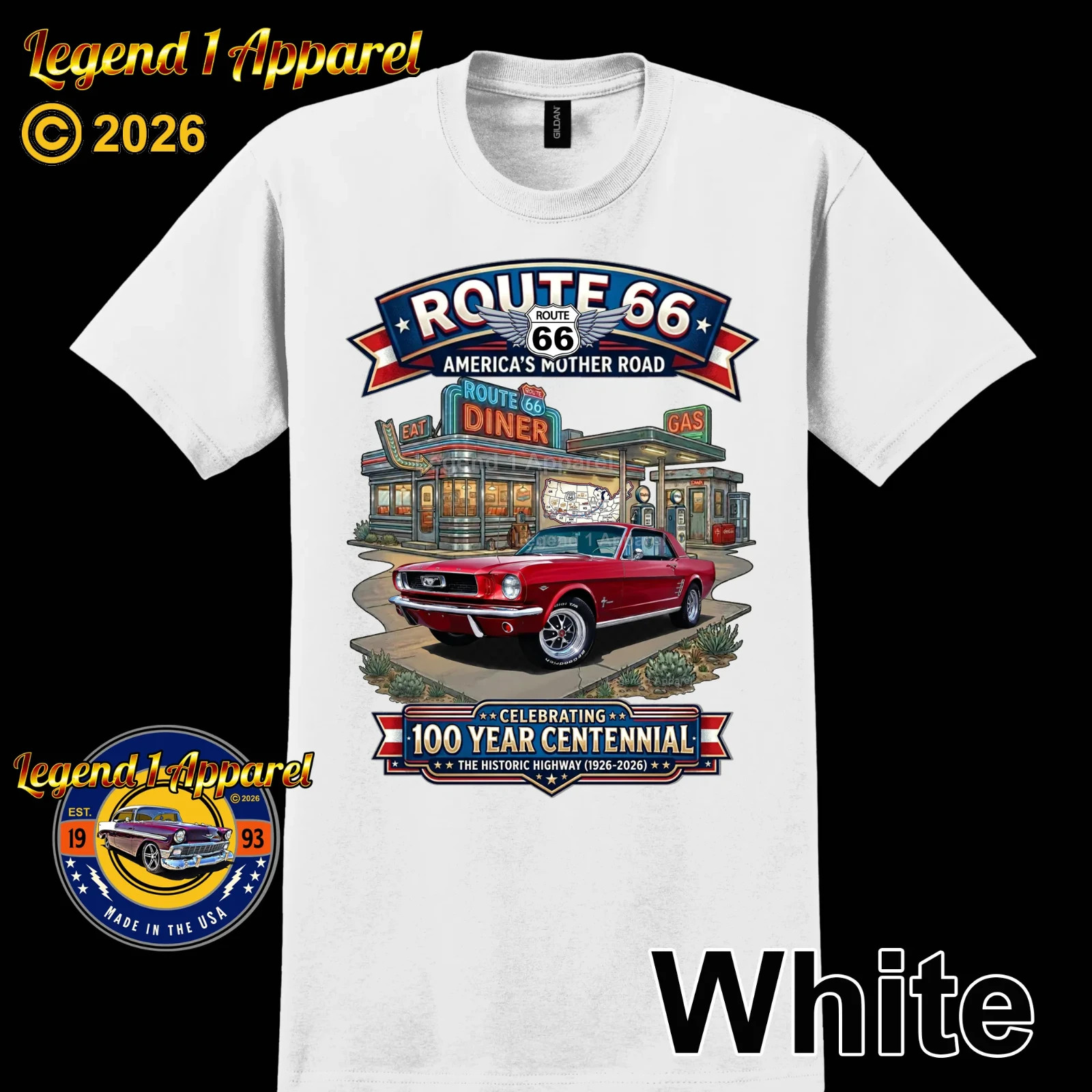Route 66 100 Year Centennial, 1966 Mustang Hardtop Custom T-Shirt