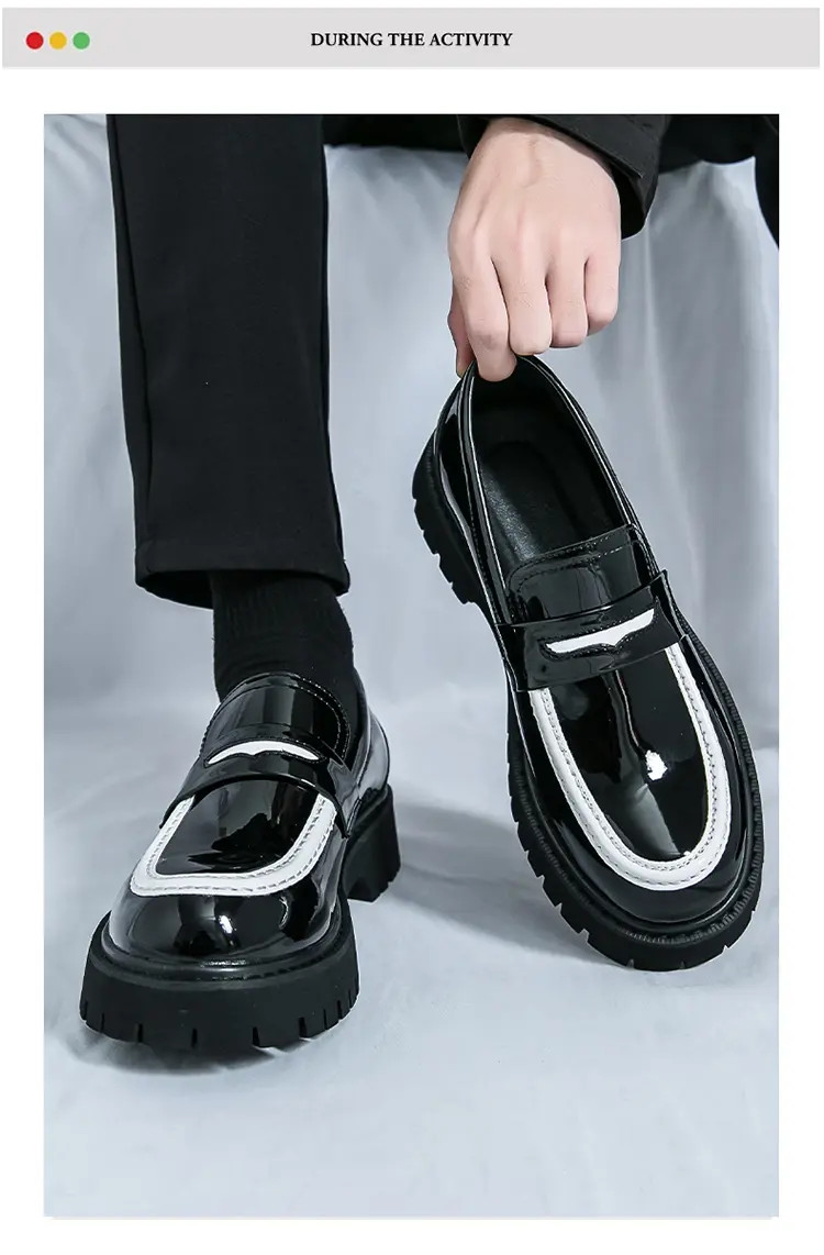 Men’s Platform Color Splicing Faux Leather Slip On Dress Thick Sole Formal Shoes