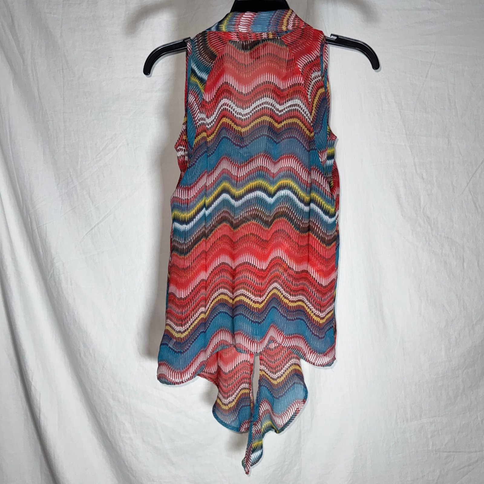 Boho Cold Shoulder Blouse Multi Color Chiffon Button Down Womens Size Medium