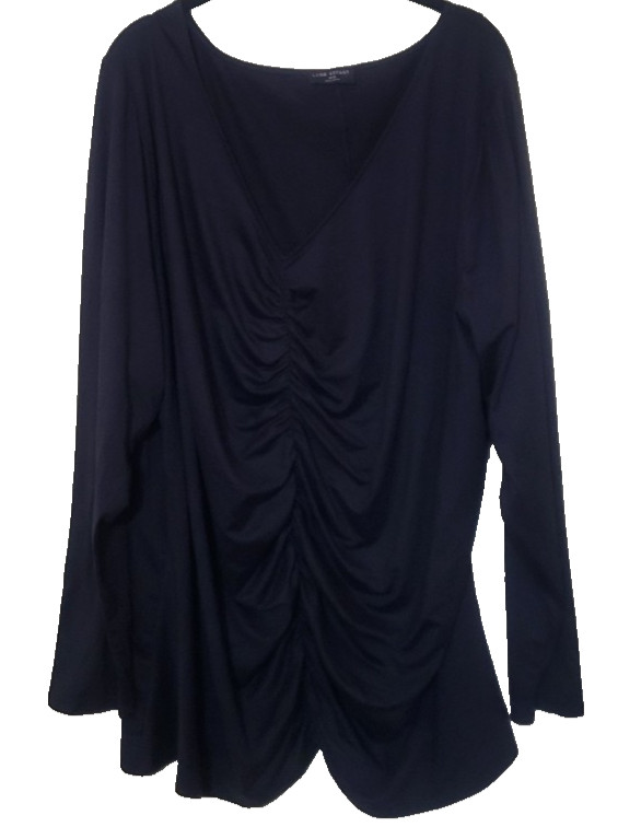 Lane Bryant NEW Sexy Ruched Stretch V Neck Long Sleeve Top Plus 30/32 5X Black