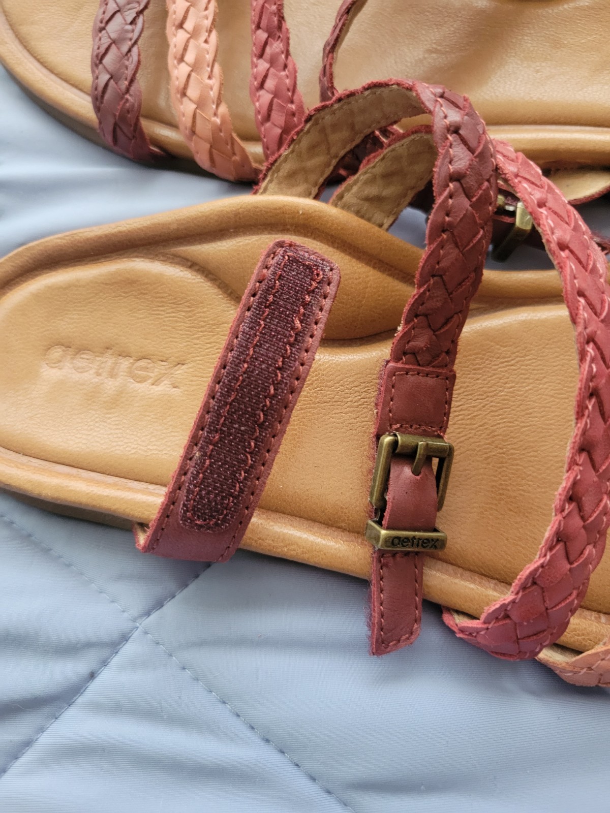 Aetrex Brielle Red Pink Braided Leather Strap Slide Sandals Size 40 US 9 – 9.5