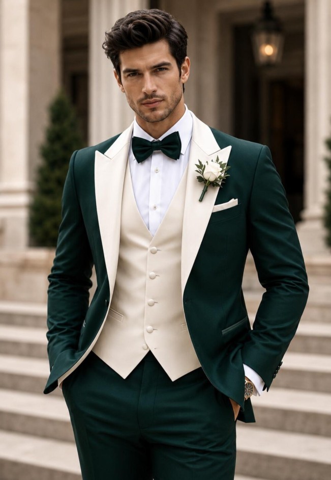 Formal Green Coat Wedding Groom Men’s Suits Workwear 3Pcs Dinner Party Jacket