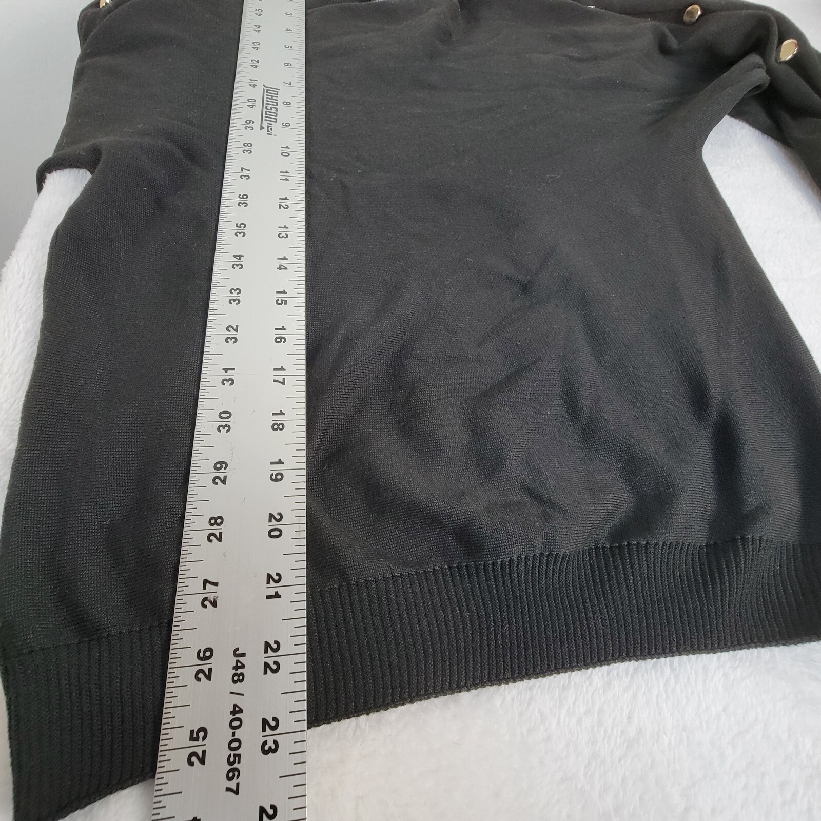 BY Design Womens Knit Sweater Small Black Ruched Sleeves with Button Accent New