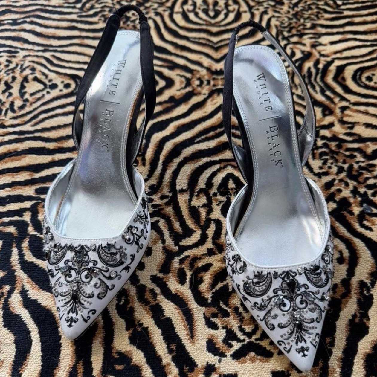 White House Black Market Womens 7 Slingback Pointed Toe Beaded Sequin Heels