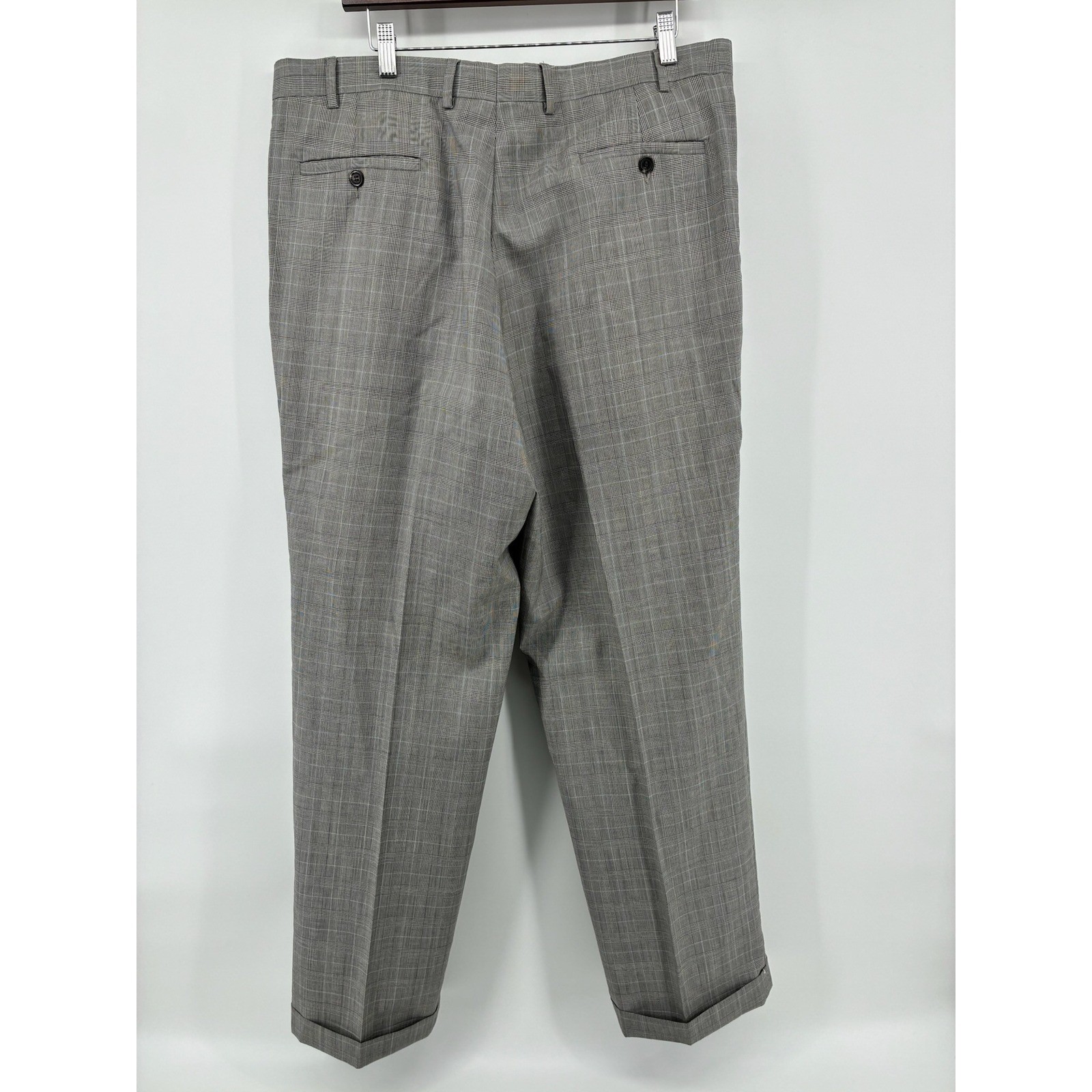 Lauren Ralph Lauren Wool Cashmere Glen Plaid Pleated Cuffed Dress Pants 38×32