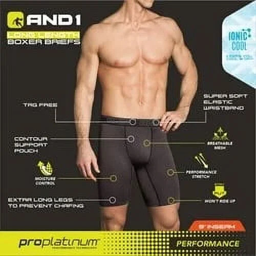 Choose Size 6-Pairs And1 ProPlatinum Underwear Long 9″ Boxer Briefs Black Grey