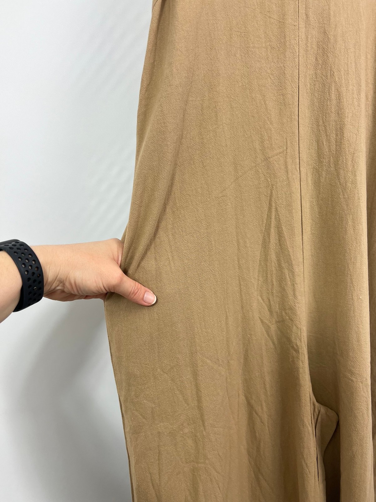 No Brand Natural Beige Crepe Feel Jumpsuit Pockets Lagenlook 2218 Size XL
