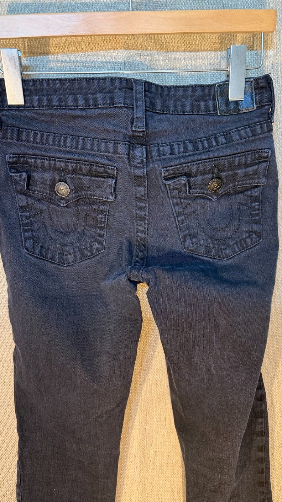 True Religion Ricky Relaxed Straight Black Jeans Mens 30×33 Flap Pocket