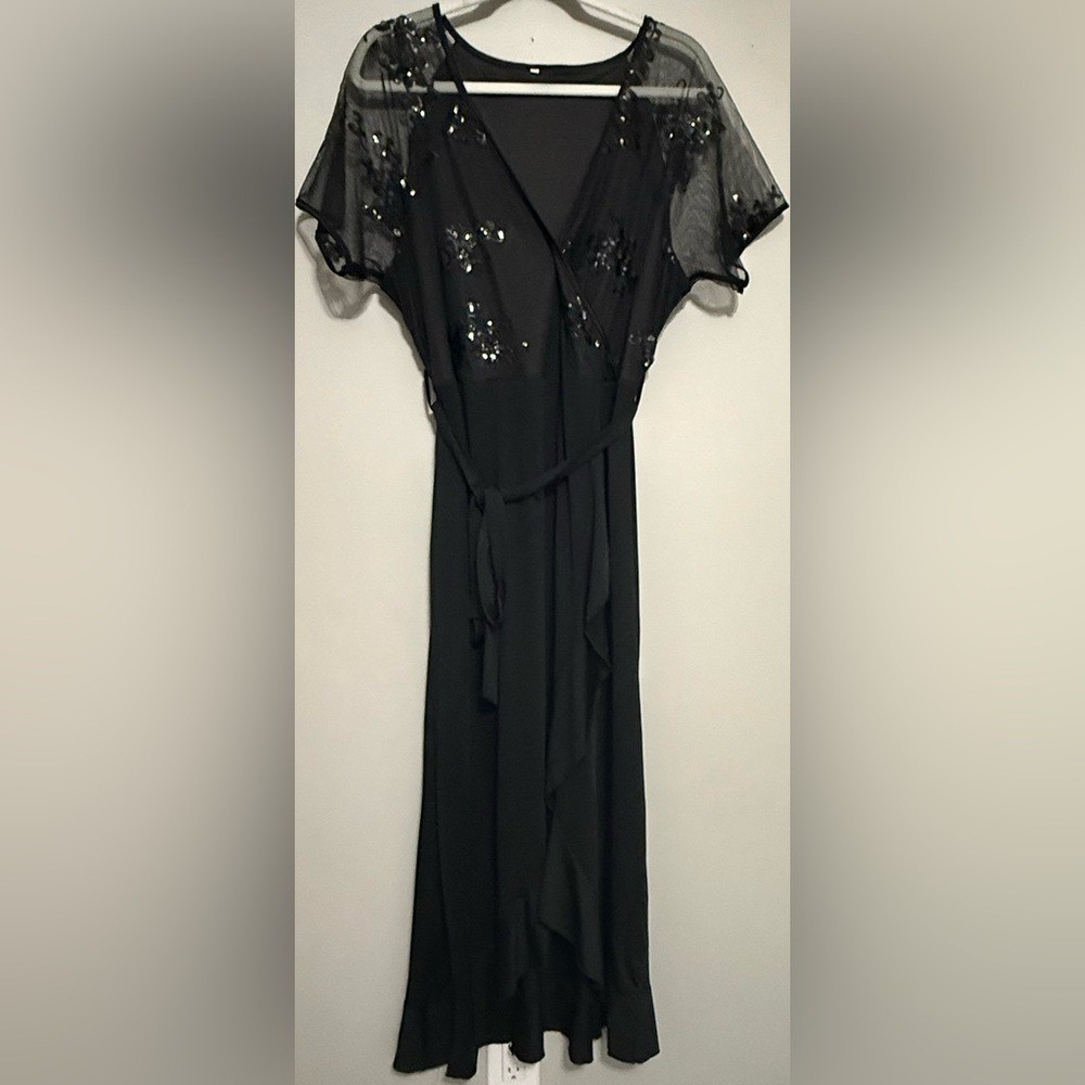 Source Unknown Plus Size 2X Party Sequin Black High Low Dress 283