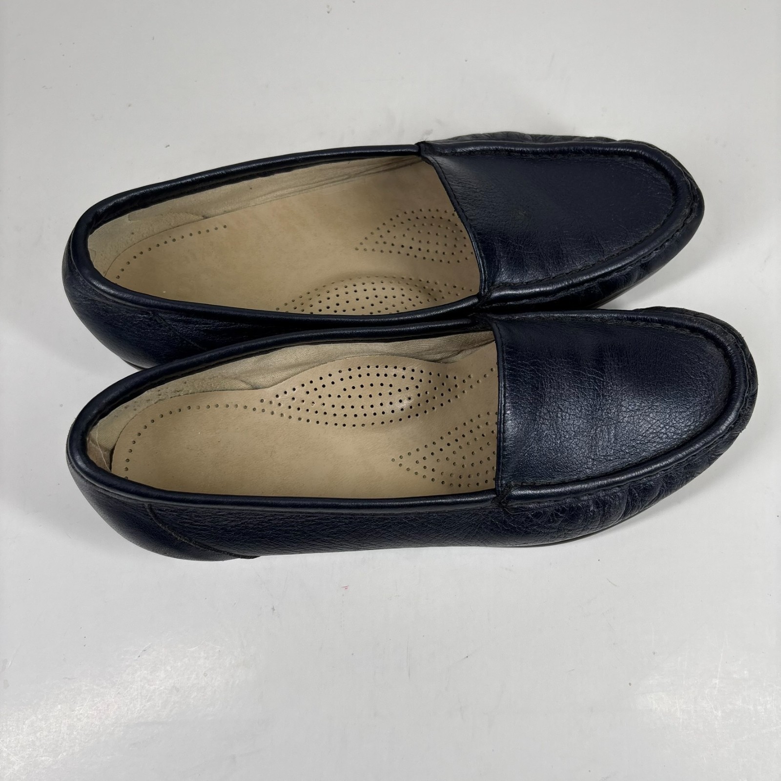 SAS Simplify Women’s US 7W Navy Leather Slip-On Comfort Walking Flats Loafers