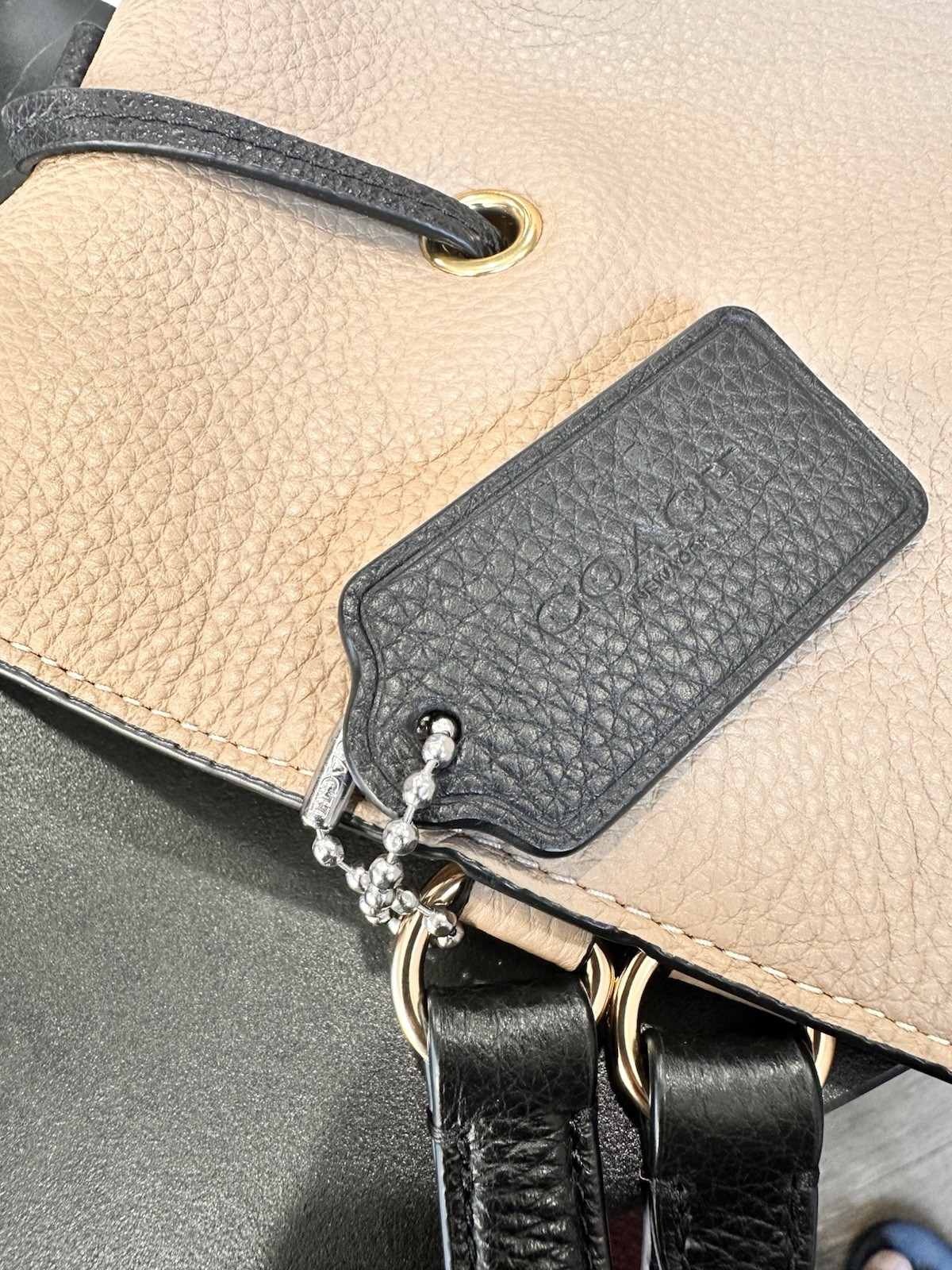COACH Auth Andy Horse & Carriage Leather Tote Bag Beige Taupe Casual Authentic