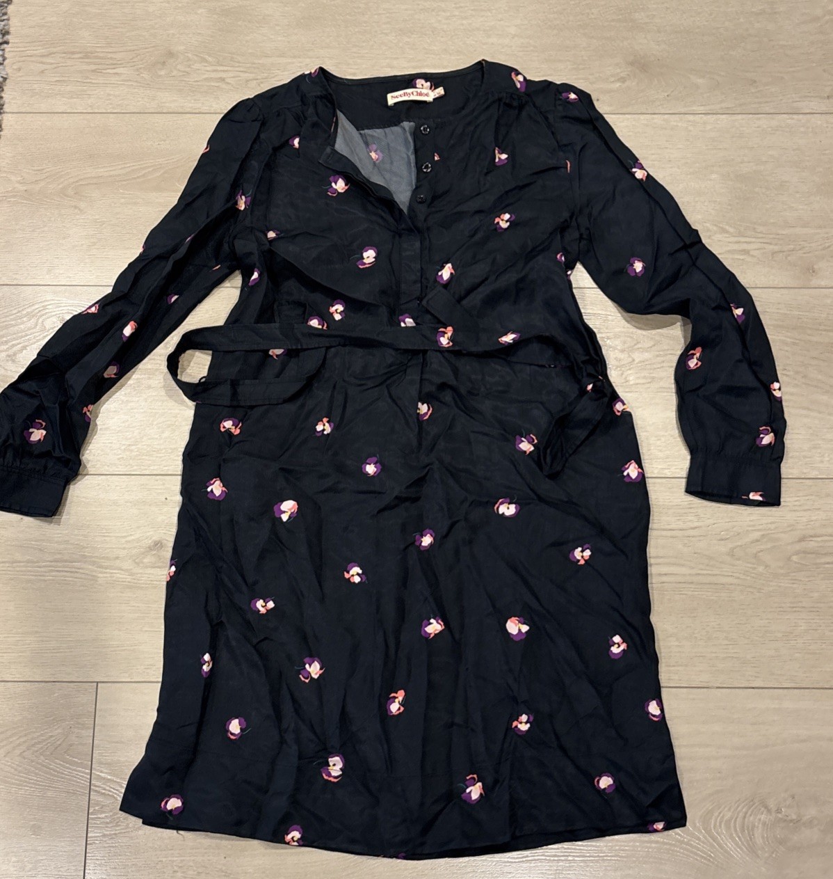 SEE By CHLOE Vintage Floral Print Tie Belt Dress Size 6