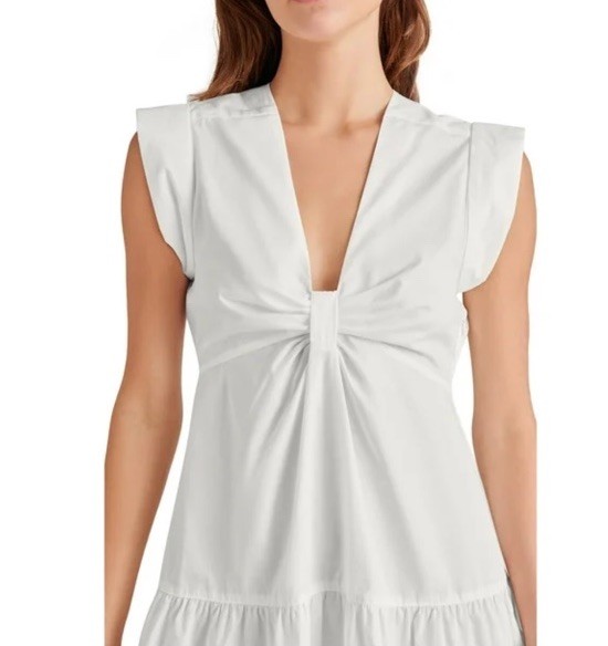 Steve Madden Mini Dress Tie Front Empire Waist Casual White Size Large NEW
