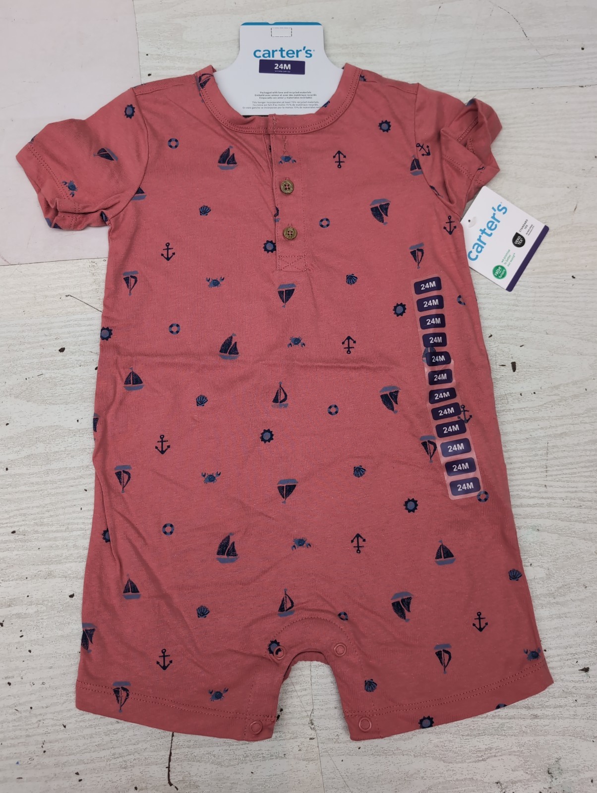 NWT Carter’s Baby Boy Red/Sailing Romper 24M BR0