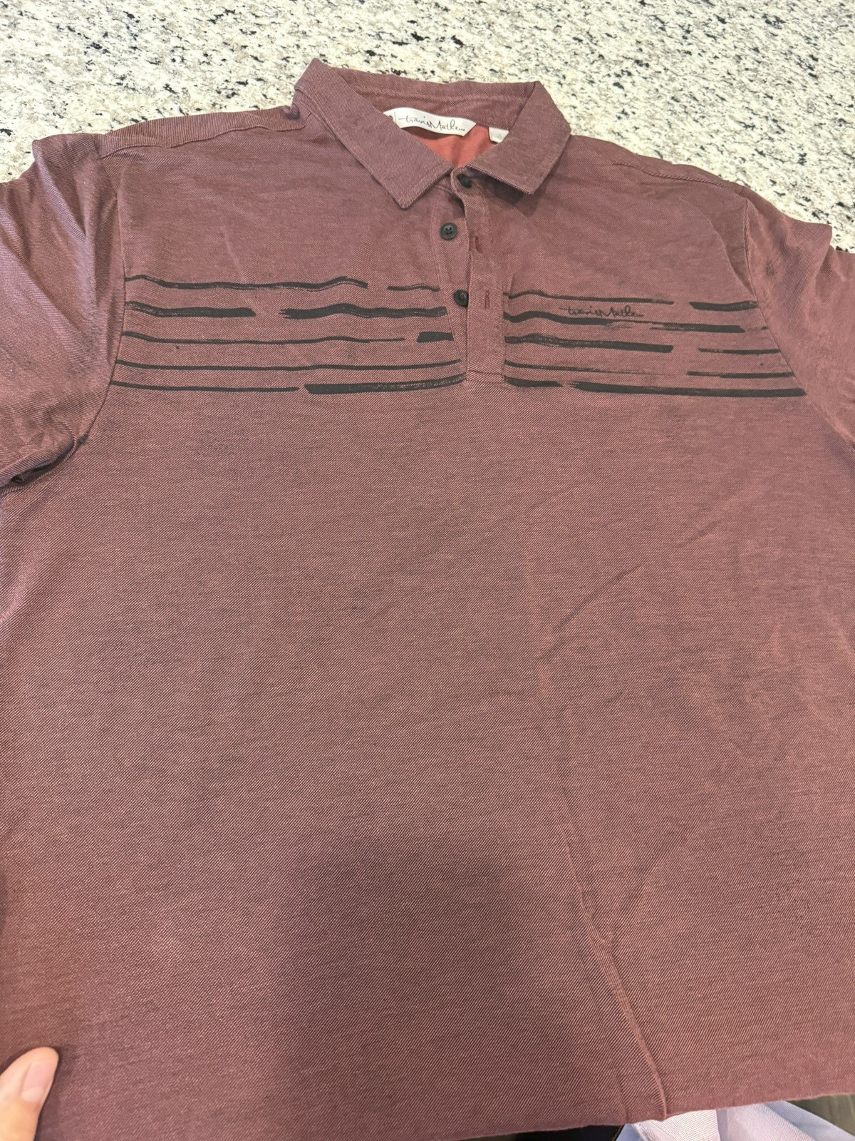 Travis Mathew Golf Polo Maroon w/ Black Stripes Short Sleeve Shirt Men’s Large