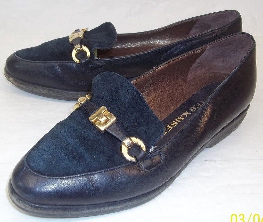 Peter Kaiser Womens US 5.5 M Black Leather Suede Slip On Casual Work Shoes