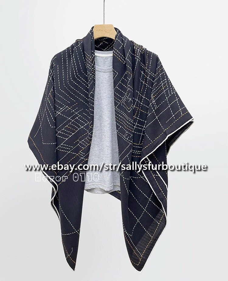 80% Cashmere & 20% Silk Wrap Scarf House Stripes Print Square Shawl 53″