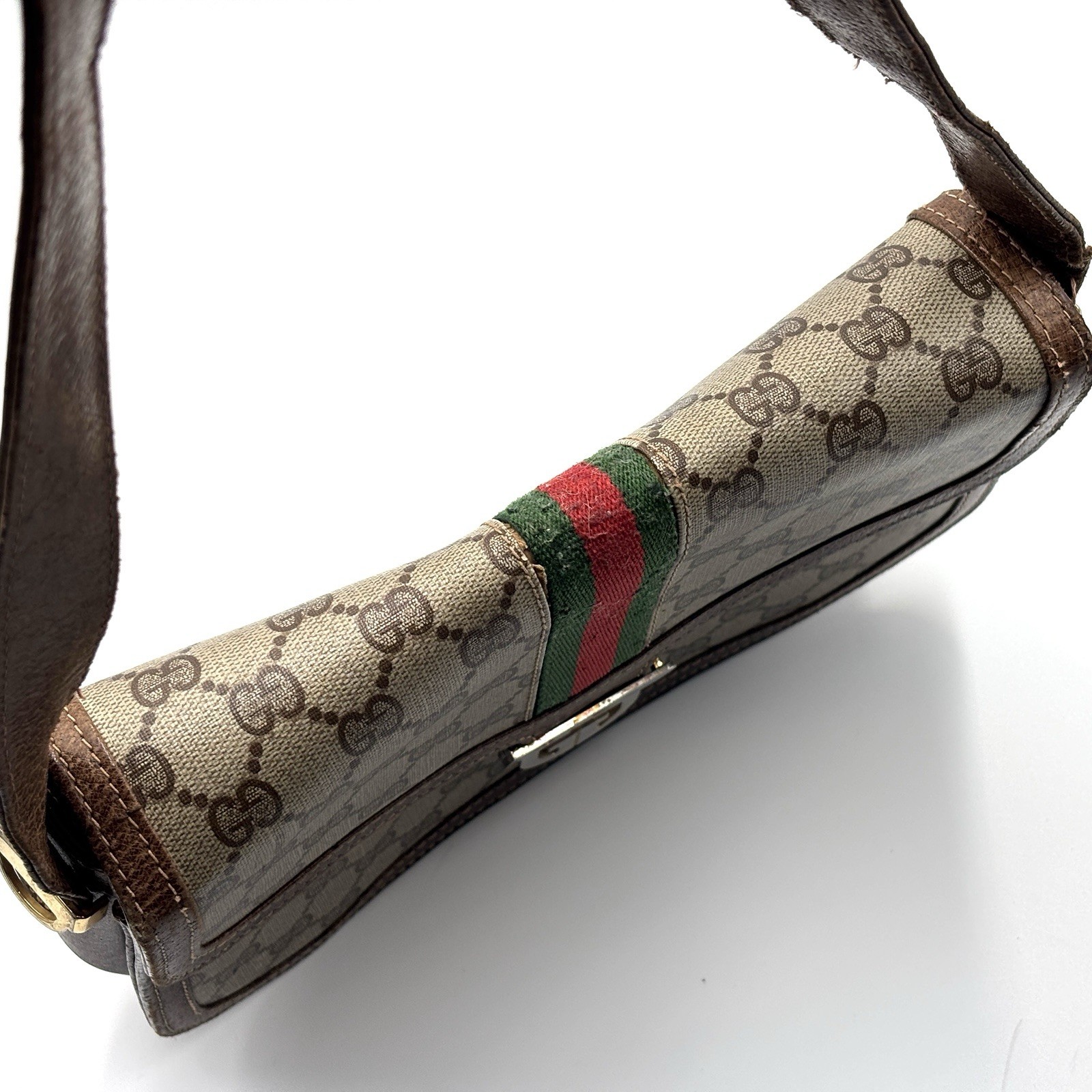 Vintage Gucci Shoulder Bag purse Sherry GG Supreme PVC Leather Brown Authentic