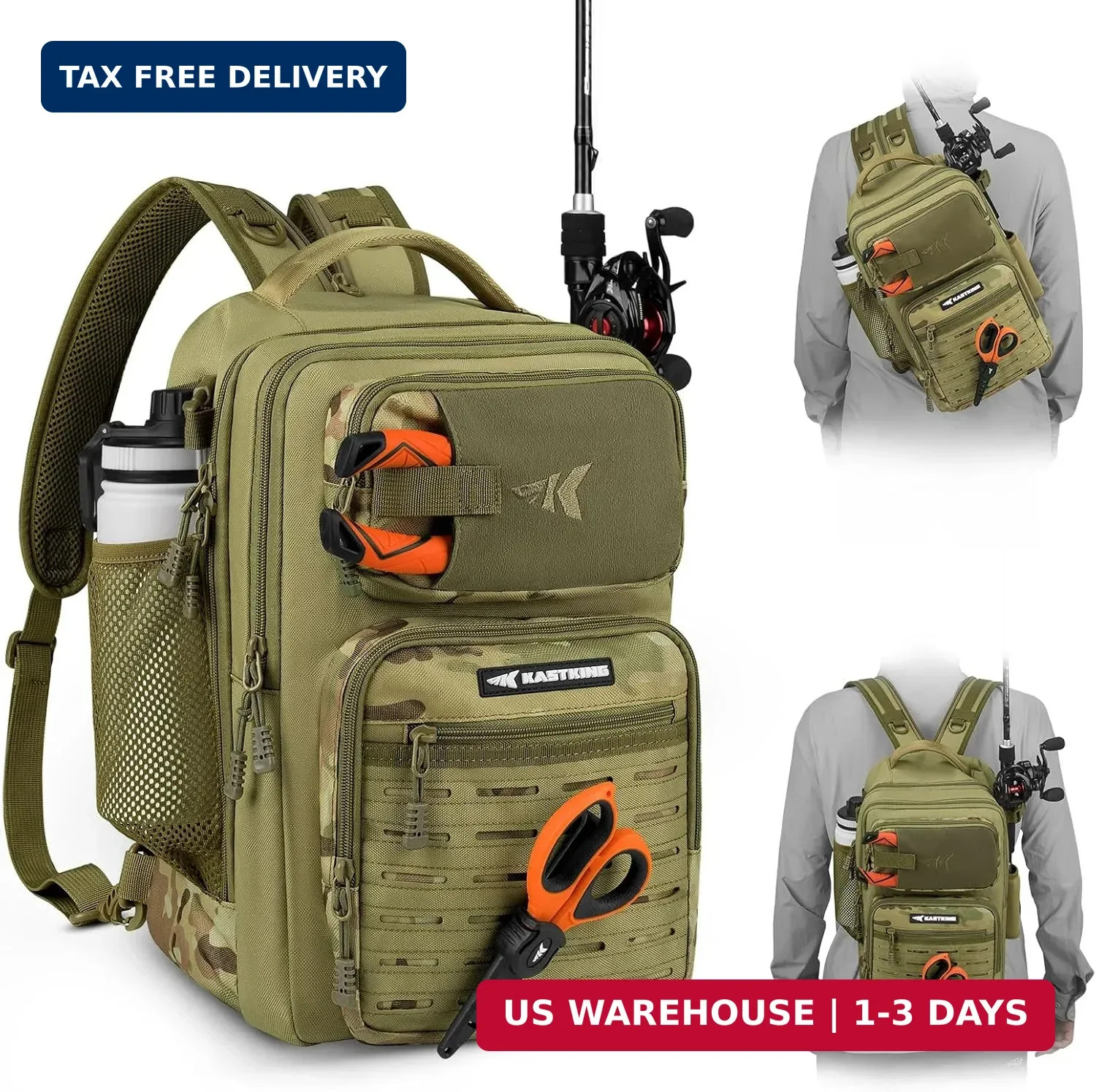 KastKing BlowBak Tactical Sling Tackle Bag-Lightweight Fishing Backpack Storge F