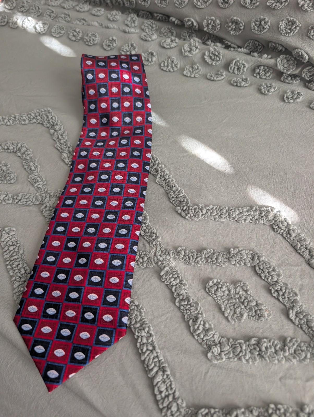 Pfizer Logo Geometric Woven Silk Men’s Tie Red Blue White One Size -Viagra