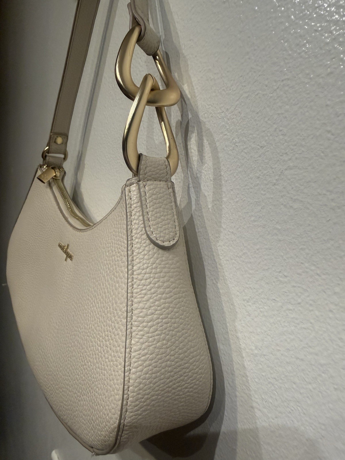 Nanette Lepore Cream Faux Leather Jaala Crescent Shoulder Bag