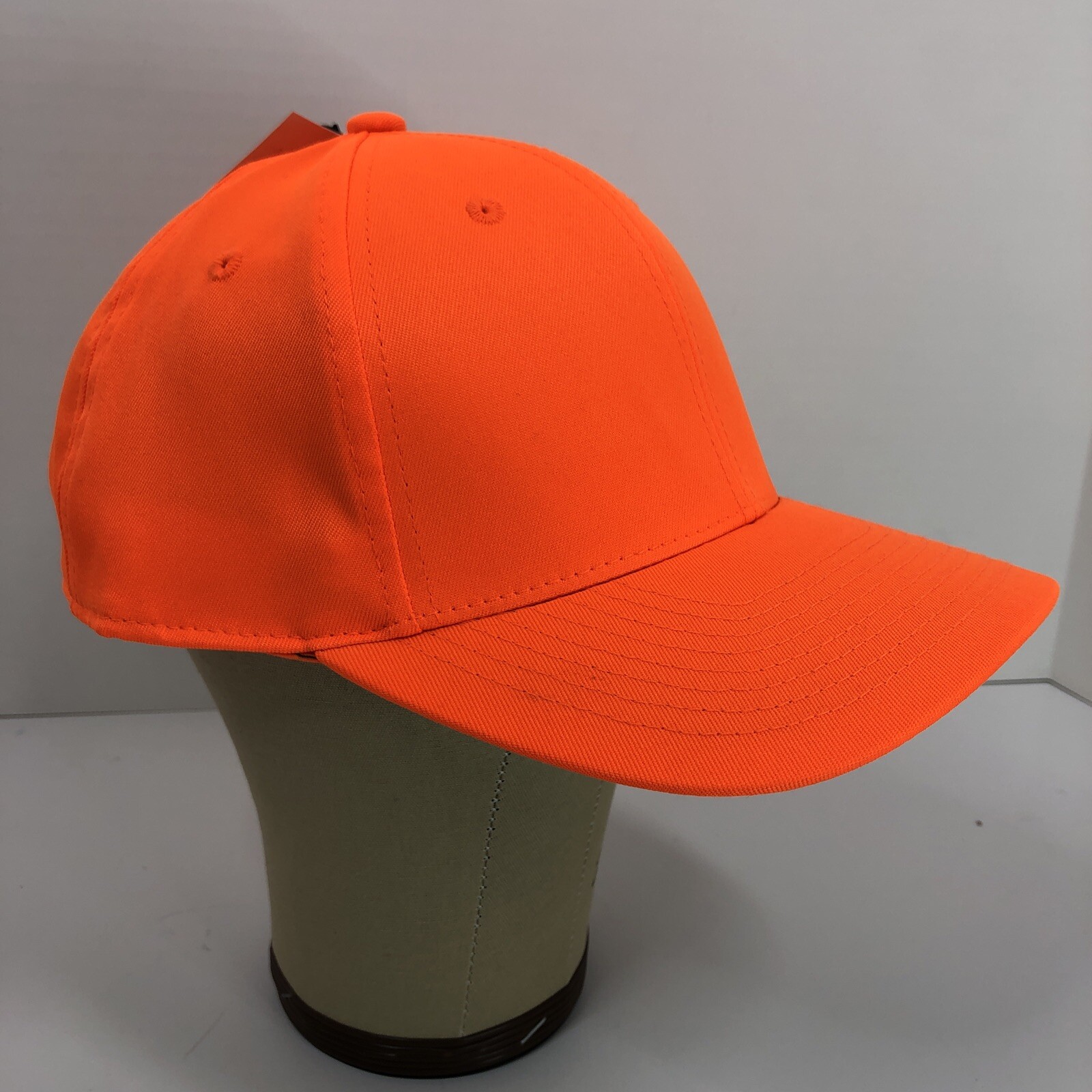 Orange Day Glow Hat 6 Panel Baseball Style Ball Cap No-Mesh Back