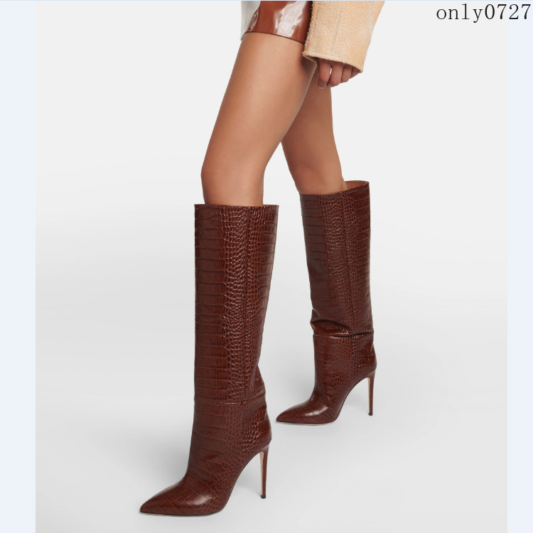 Women’s Knee High Boots Alligator Crocodile Pattern High Stiletto Heel Shoes Hot